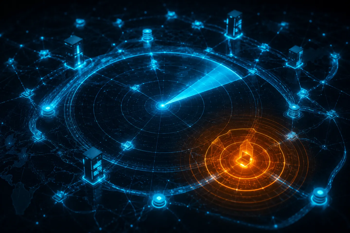 Radar sweep monitoring a network and flagging an active threat for mitigation